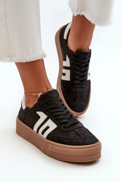 Zazoo N1095S2 Sneakers Stilvollllschuhe Haut Feminin mit einer Plattform schZuarze Farbe