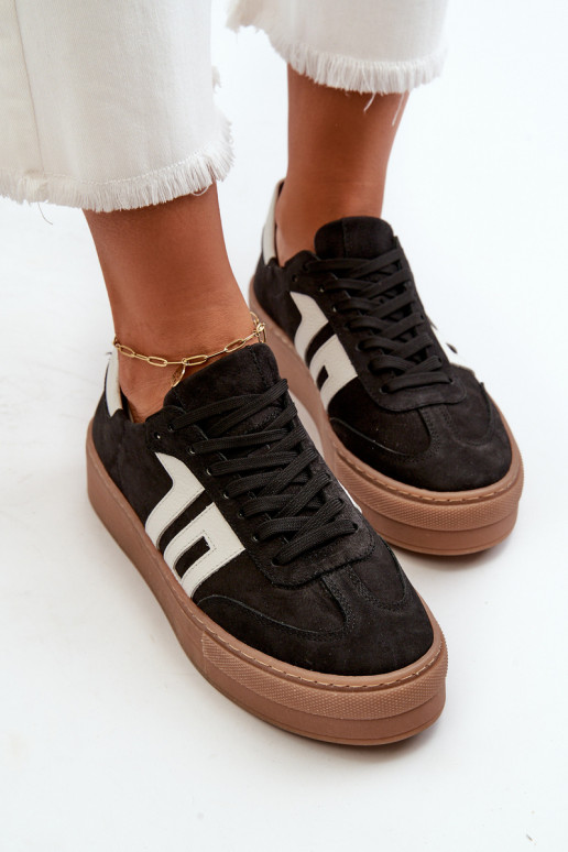 Zazoo N1095S2 Sneakers Stilvollllschuhe Haut Feminin mit einer Plattform schZuarze Farbe