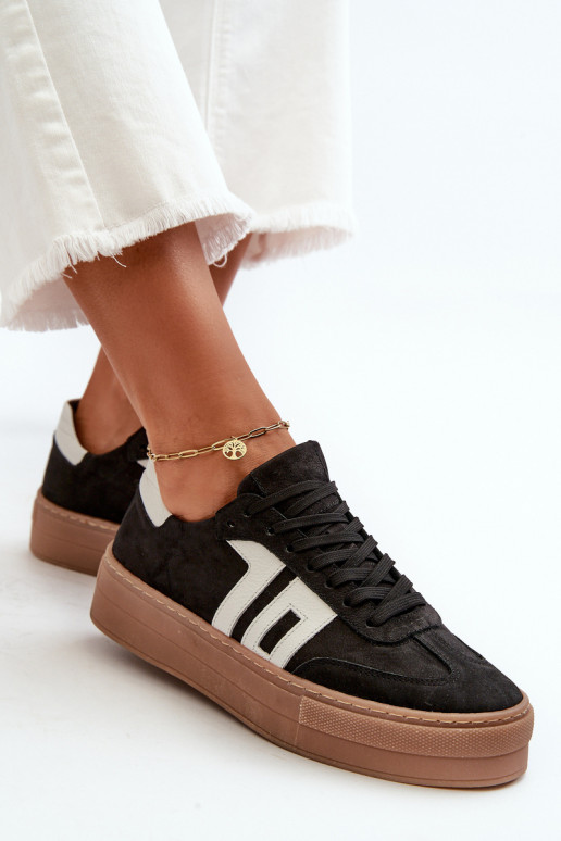 Zazoo N1095S2 Sneakers Stilvollllschuhe Haut Feminin mit einer Plattform schZuarze Farbe