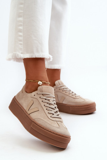 Zazoo N1100S2 Sneakers Stilvollllschuhe aus INildleder Feminin mit einer Plattform Beige