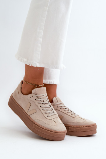 Zazoo N1100S2 Sneakers Stilvollllschuhe aus INildleder Feminin mit einer Plattform Beige 2