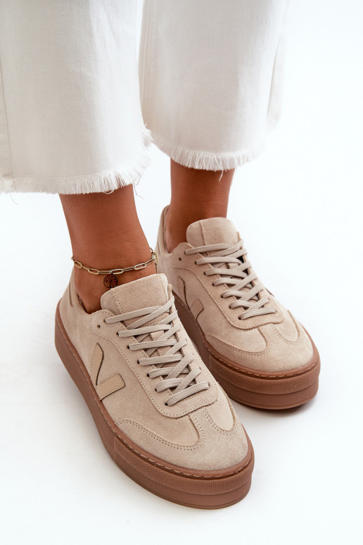 Zazoo N1100S2 Sneakers Stilvollllschuhe aus INildleder Feminin mit einer Plattform Beige