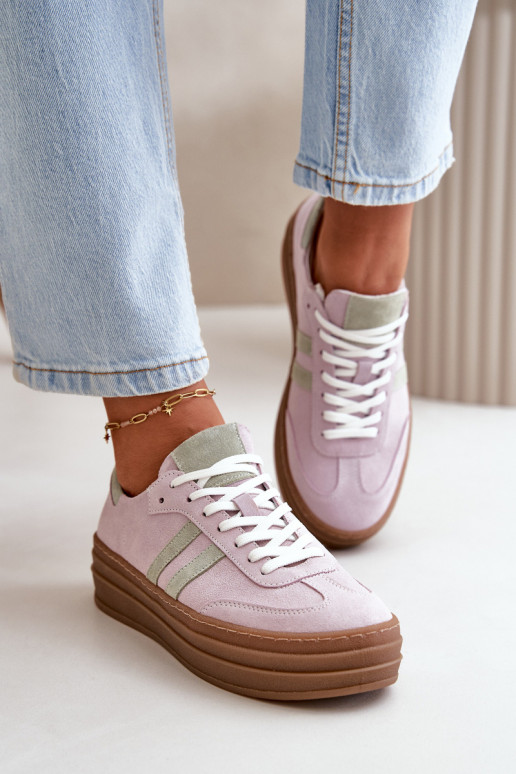 Zazoo N1068S4 Stilvollllschuhe aus INildleder-Sneakers mit einer Plattform Violette Farbe