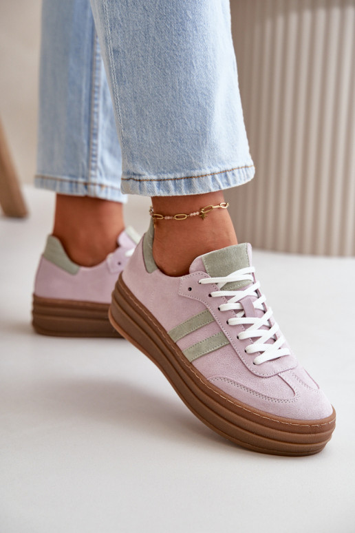 Zazoo N1068S4 Stilvollllschuhe aus INildleder-Sneakers mit einer Plattform Violette Farbe