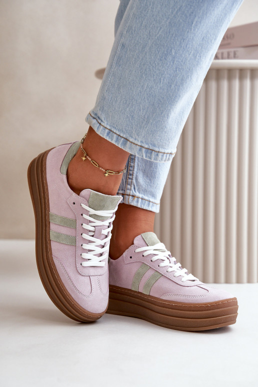 Zazoo N1068S4 Stilvollllschuhe aus INildleder-Sneakers mit einer Plattform Violette Farbe