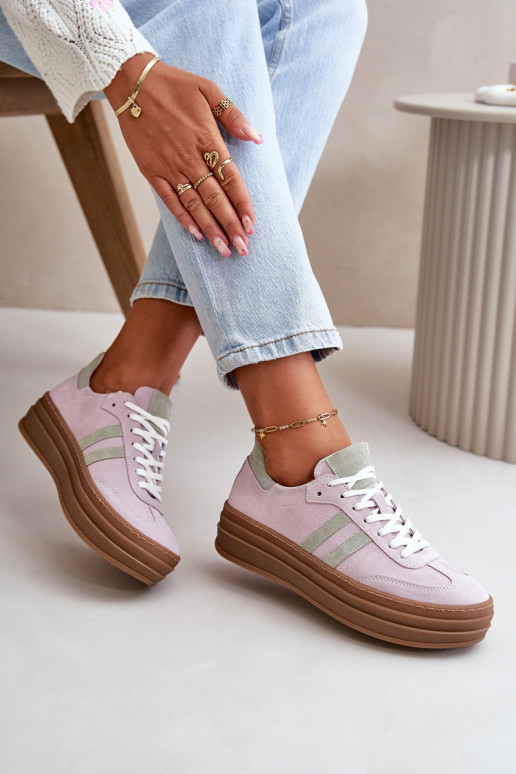 Zazoo N1068S4 Stilvollllschuhe aus INildleder-Sneakers mit einer Plattform Violette Farbe