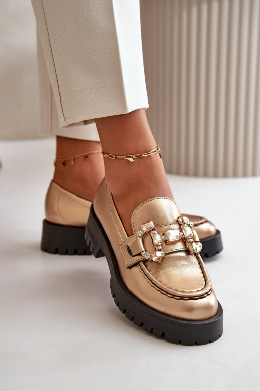 Feminin Haut Mokassins mit Ornamenten CheBello 4369 goldene Farbe