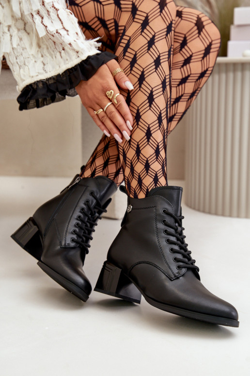 Schnürstiefel Feminin mit Absätzen Aus Ermöglichtturleder sich Zuarm laufen schZuarze Farbe Vinceza 91110