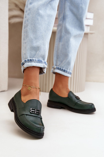 Zazoo 20174 Leder elegante Damen Schuhe mit breiten Absätzen in chaki Farbe