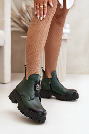 Zazoo 60451 Damenstiefel mit Ornamenten Khaki-Farbe-Farbe