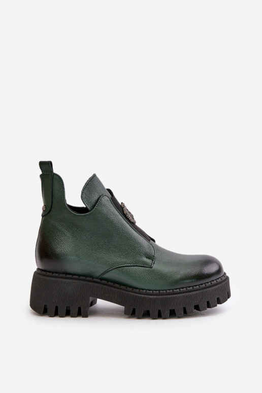 Zazoo 60451 Damenstiefel mit Ornamenten Khaki-Farbe-Farbe