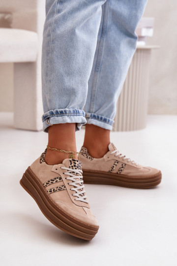 Zazoo N1068S4 Stilvollllschuhe aus INildleder-Sneakers mit einer Plattform mit Leopardenfellmuster pinke Farbe