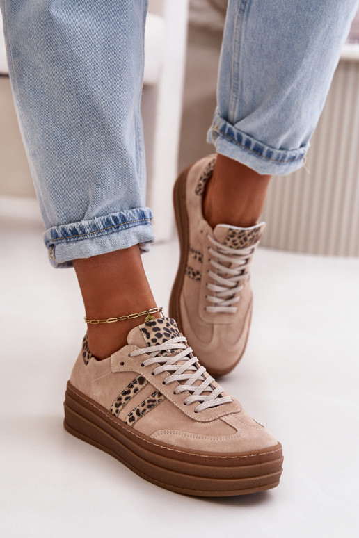 Zazoo N1068S4 Stilvollllschuhe aus INildleder-Sneakers mit einer Plattform mit Leopardenfellmuster pinke Farbe