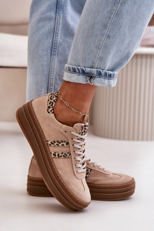 Zazoo N1068S4 Stilvollllschuhe aus INildleder-Sneakers mit einer Plattform mit Leopardenfellmuster pinke Farbe