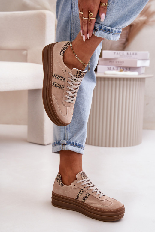 Zazoo N1068S4 Stilvollllschuhe aus INildleder-Sneakers mit einer Plattform mit Leopardenfellmuster pinke Farbe