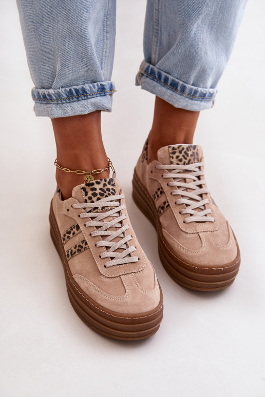 Zazoo N1068S4 Stilvollllschuhe aus INildleder-Sneakers mit einer Plattform mit Leopardenfellmuster pinke Farbe