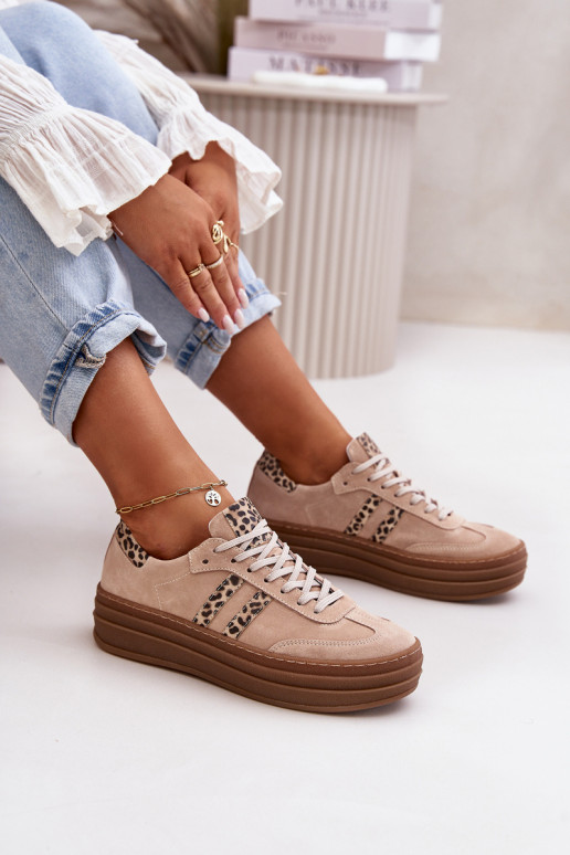 Zazoo N1068S4 Stilvollllschuhe aus INildleder-Sneakers mit einer Plattform mit Leopardenfellmuster pinke Farbe