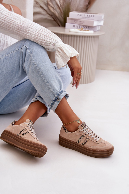 Zazoo N1068S4 Stilvollllschuhe aus INildleder-Sneakers mit einer Plattform mit Leopardenfellmuster pinke Farbe