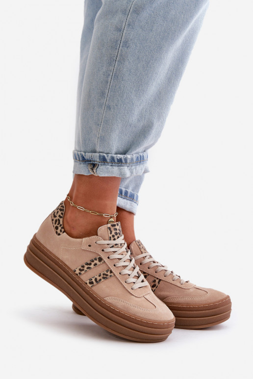 Zazoo N1068S4 Stilvollllschuhe aus INildleder-Sneakers mit einer Plattform mit Leopardenfellmuster pinke Farbe