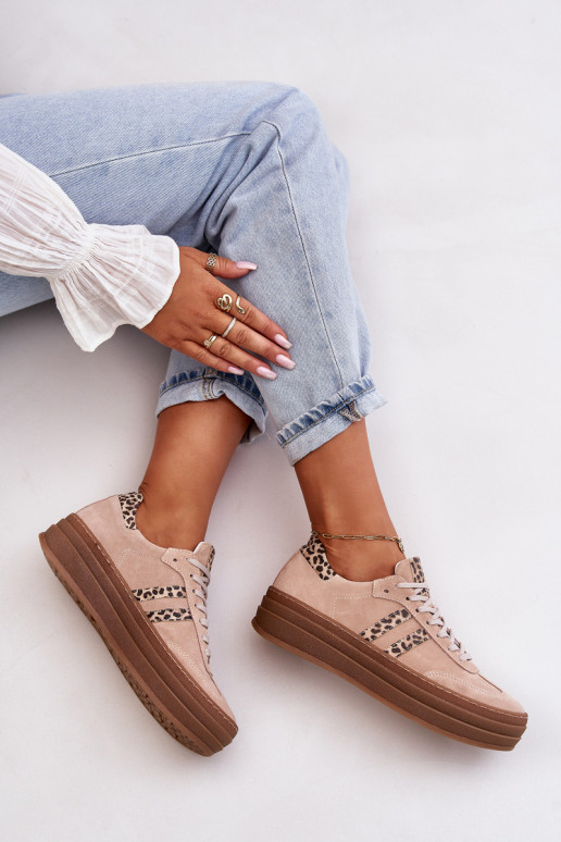 Zazoo N1068S4 Stilvollllschuhe aus INildleder-Sneakers mit einer Plattform mit Leopardenfellmuster pinke Farbe