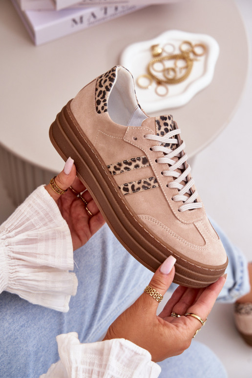 Zazoo N1068S4 Stilvollllschuhe aus INildleder-Sneakers mit einer Plattform mit Leopardenfellmuster pinke Farbe