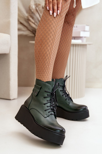Zazoo 60499 Feminin Stiefel mit einer Plattform I Koturnie sich Zuarm laufen Ermöglichtturleder Khaki-Farbe-Farbe