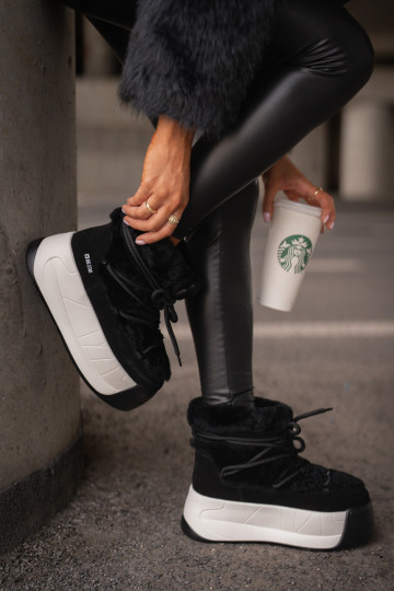 Haut Schneestiefel Feminin Auf dicker Sohle mit Pelzmantel Big Star OO274A206 schZuarze Farbe