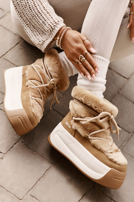 Haut Schneestiefel Feminin Auf dicker Sohle mit Pelzmantel Big Star OO274A207 braune Farbe Haut Schneestiefel Feminin Auf dicker Sohle mit Pelzmantel Big Star OO274A207 braune Farbe