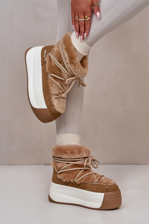 Haut Schneestiefel Feminin Auf dicker Sohle mit Pelzmantel Big Star OO274A207 braune Farbe Haut Schneestiefel Feminin Auf dicker Sohle mit Pelzmantel Big Star OO274A207 braune Farbe