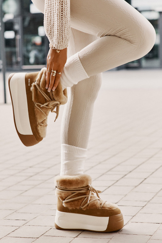 Haut Schneestiefel Feminin Auf dicker Sohle mit Pelzmantel Big Star OO274A207 braune Farbe Haut Schneestiefel Feminin Auf dicker Sohle mit Pelzmantel Big Star OO274A207 braune Farbe