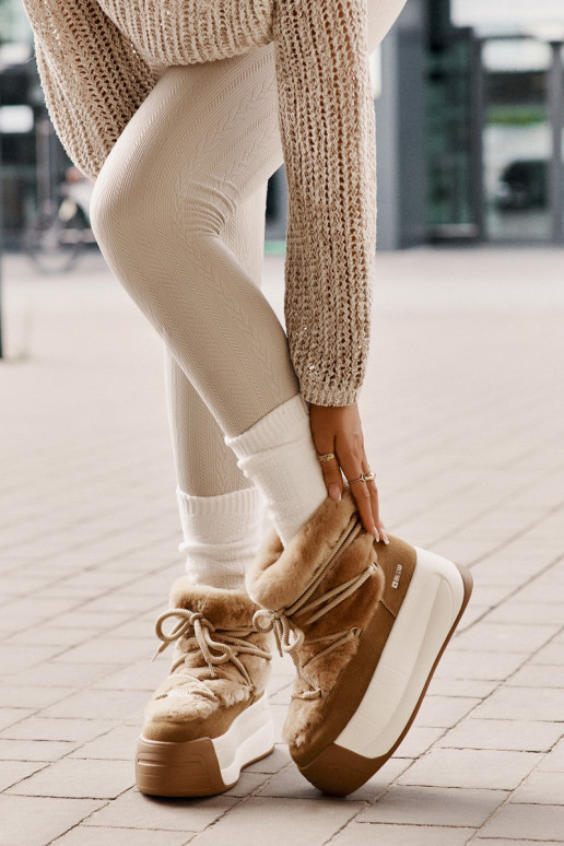 Haut Schneestiefel Feminin Auf dicker Sohle mit Pelzmantel Big Star OO274A207 braune Farbe Haut Schneestiefel Feminin Auf dicker Sohle mit Pelzmantel Big Star OO274A207 braune Farbe