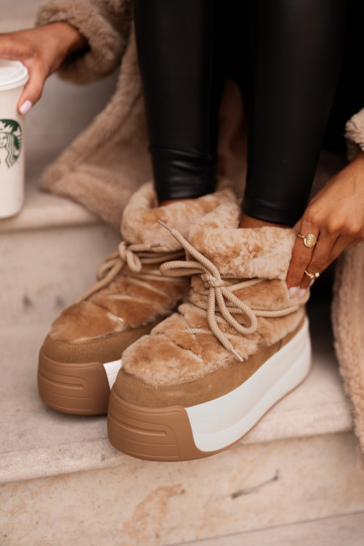 Haut Schneestiefel Feminin Auf dicker Sohle mit Pelzmantel Big Star OO274A207 braune Farbe Haut Schneestiefel Feminin Auf dicker Sohle mit Pelzmantel Big Star OO274A207 braune Farbe