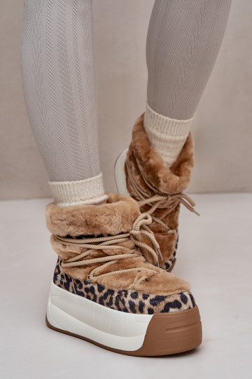 Haut Schneestiefel Feminin Auf dicker Sohle mit Pelzmantel mit Leopardenfellmuster Big Star OO274A208 braune Farbe