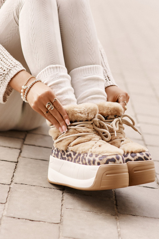 Haut Schneestiefel Feminin Auf dicker Sohle mit Pelzmantel mit Leopardenfellmuster Big Star OO274A208 braune Farbe Haut Schneestiefel Feminin Auf dicker Sohle mit Pelzmantel mit Leopardenfellmuster Big Star OO274A208 braune Farbe