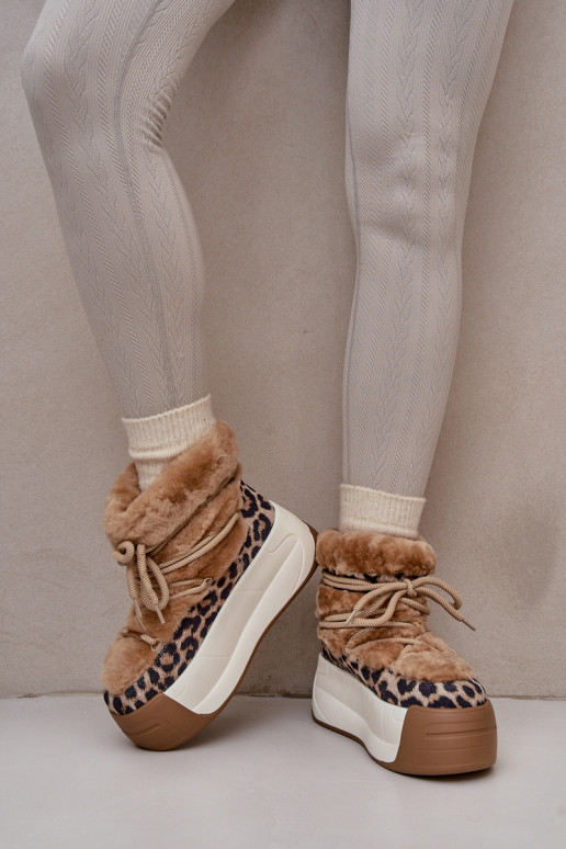 Haut Schneestiefel Feminin Auf dicker Sohle mit Pelzmantel mit Leopardenfellmuster Big Star OO274A208 braune Farbe Haut Schneestiefel Feminin Auf dicker Sohle mit Pelzmantel mit Leopardenfellmuster Big Star OO274A208 braune Farbe