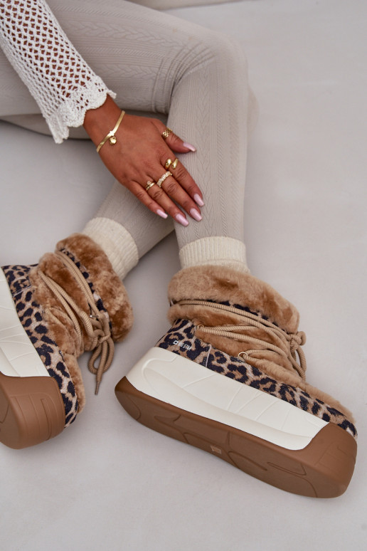 Haut Schneestiefel Feminin Auf dicker Sohle mit Pelzmantel mit Leopardenfellmuster Big Star OO274A208 braune Farbe Haut Schneestiefel Feminin Auf dicker Sohle mit Pelzmantel mit Leopardenfellmuster Big Star OO274A208 braune Farbe