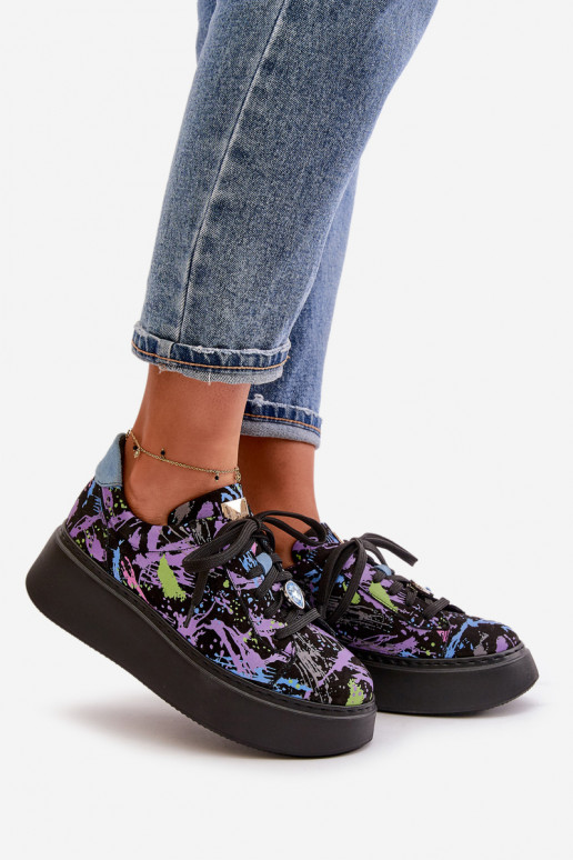 Haut Turnschuhe mit einer Plattform Es mussciejka 06191-05 Violette Farbe Haut Turnschuhe mit einer Plattform Es mussciejka 06191-05 Violette Farbe