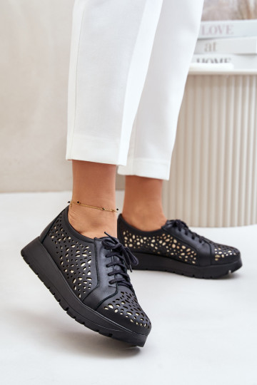 Zazoo 2973 Leder-Schuhe mit Plateausohle und Durchbrüchen in Schwarz 2