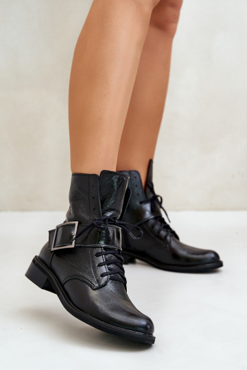 Zazoo 2949 Lederstiefeletten mit Schnallen, schwarz