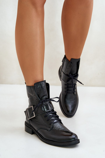 Zazoo 2949 Lederstiefeletten mit Schnallen, schwarz 2