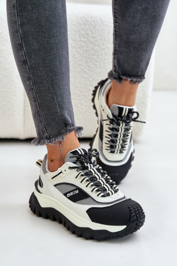 Damen-Leder-Sneaker mit Plattform Big Star OO274A220 HI-POLY SYSTEM, schwarz-weiß