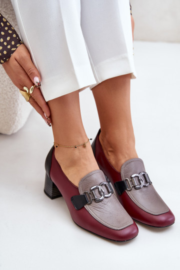 Lederpumps mit Absatz und goldfarbenen Details Laura Messi 2861, bordeaux 2