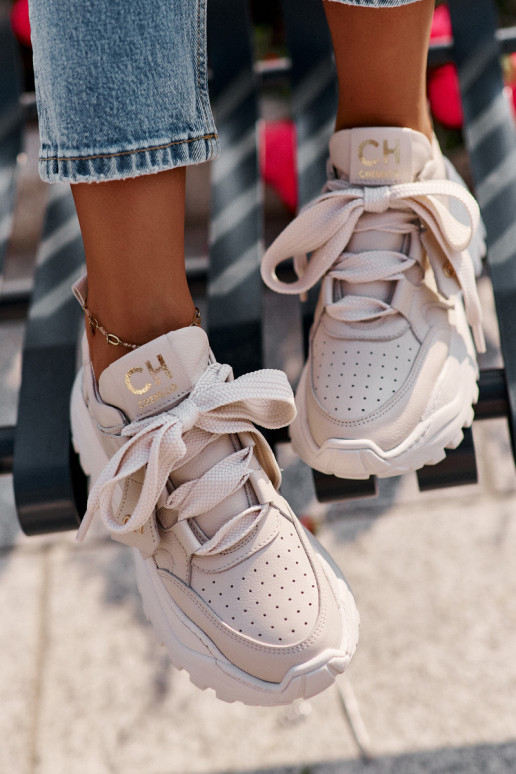 Feminin Haut Sneakers Stilvollllschuhe Beige CheBello 4583