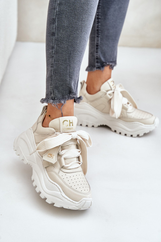 Feminin Haut Sneakers Stilvollllschuhe Beige CheBello 4583