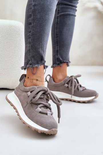 aus INildleder Sneakers Stilvollllschuhe FemininGrubym Schnürungm Artiker 54C1465 graue Farbe 2