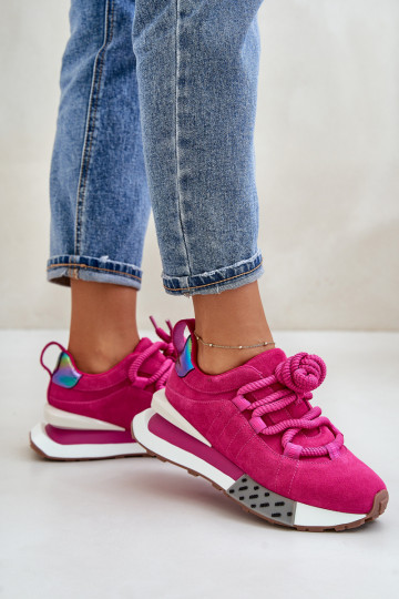 aus INildleder Sneakers Stilvollllschuhe Feminin mit einer PlattformGrubym Schnürungm Artiker 55C0086 pinke Farbe