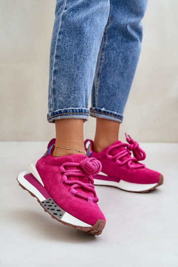 aus INildleder Sneakers Stilvollllschuhe Feminin mit einer PlattformGrubym Schnürungm Artiker 55C0086 pinke Farbe 2