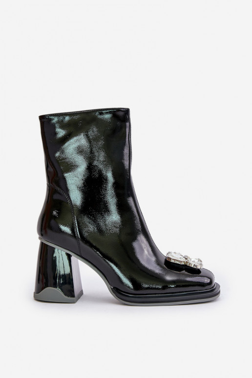 mit Lackeffekt Damenstiefel mit Ornamenten D&A MR880-019 schZuarze Farbe mit Lackeffekt Damenstiefel mit Ornamenten D&A MR880-019 schZuarze Farbe