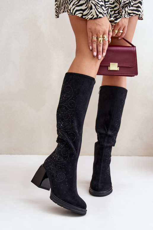 Dekoriert Damenstiefel Gegen die Straße sich Zuarm laufen mit Absätzen MR880-158 schZuarze Farbe Dekoriert Damenstiefel Gegen die Straße sich Zuarm laufen mit Absätzen MR880-158 schZuarze Farbe