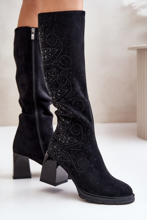 Dekoriert Damenstiefel Gegen die Straße sich Zuarm laufen mit Absätzen MR880-158 schZuarze Farbe Dekoriert Damenstiefel Gegen die Straße sich Zuarm laufen mit Absätzen MR880-158 schZuarze Farbe